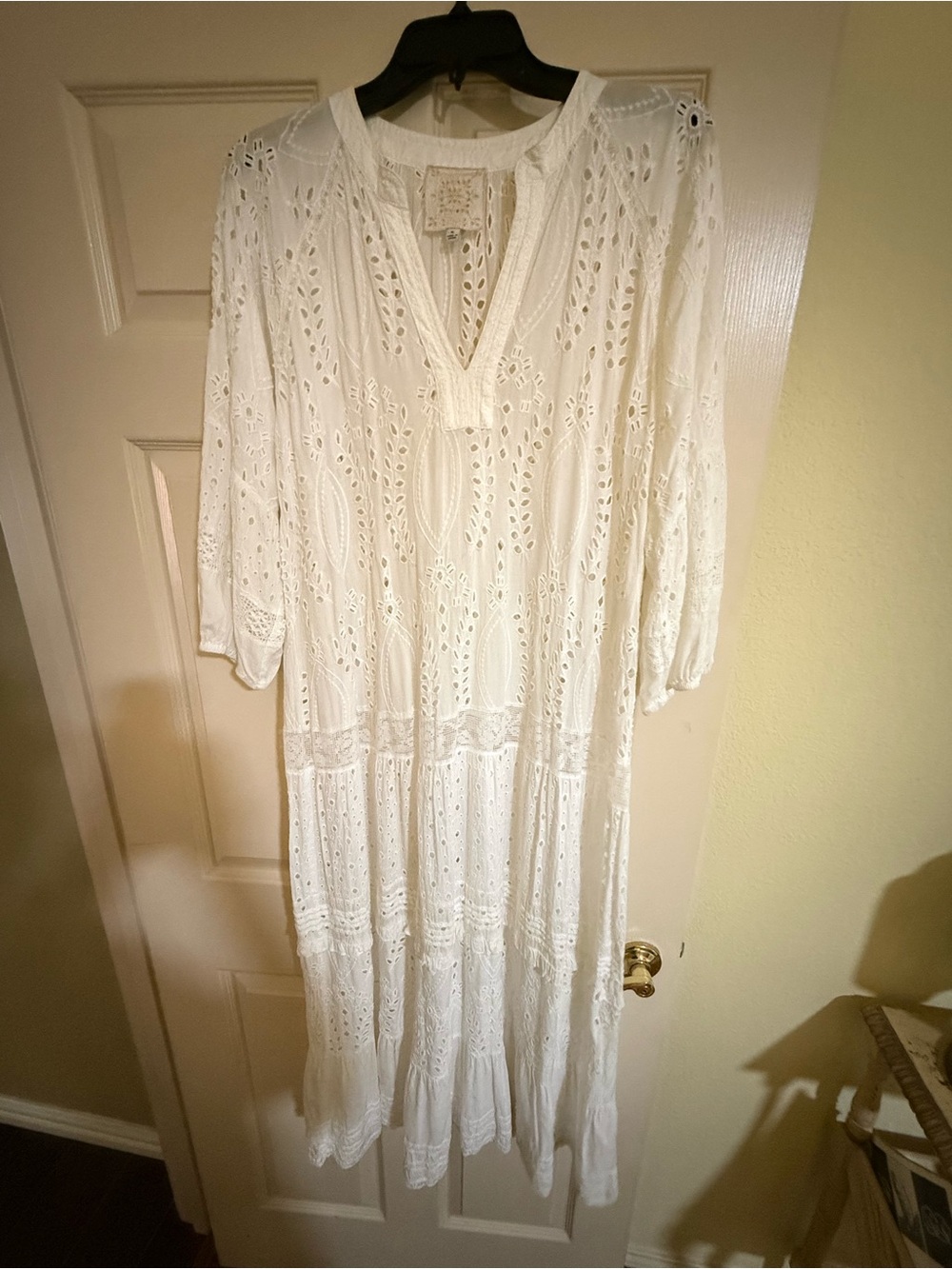 Johnny Was White Eyelet Crochet Maxi Dress